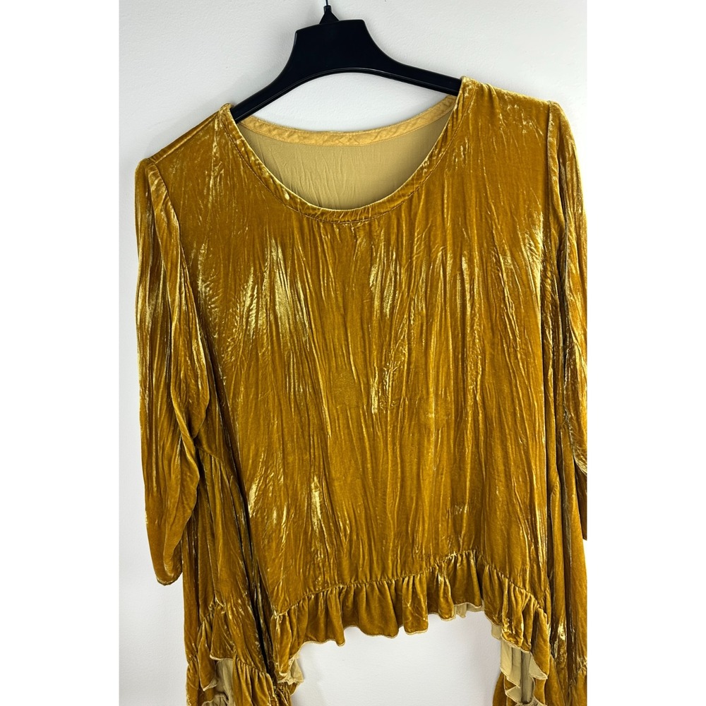 Hearts Desire Butterfly Top Long Velvet Gold Ruffle Asymmetric Tunic Medium - Picture 7 of 13